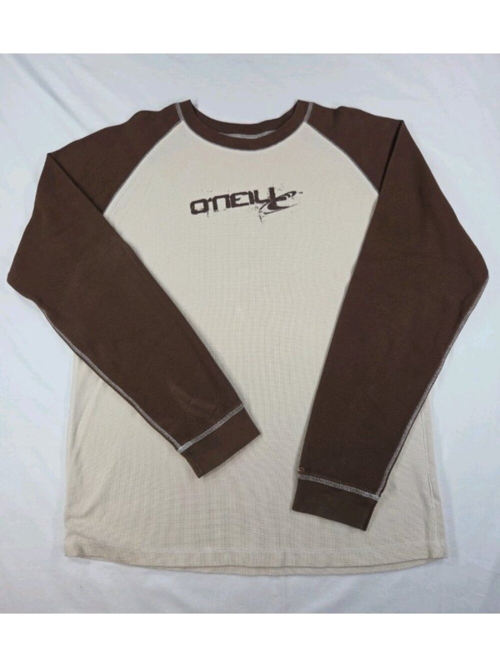 Vintage O'Neill Y2K Raglan Thermal Waffle Long Sleeve Shirt Men's L Cream Brown